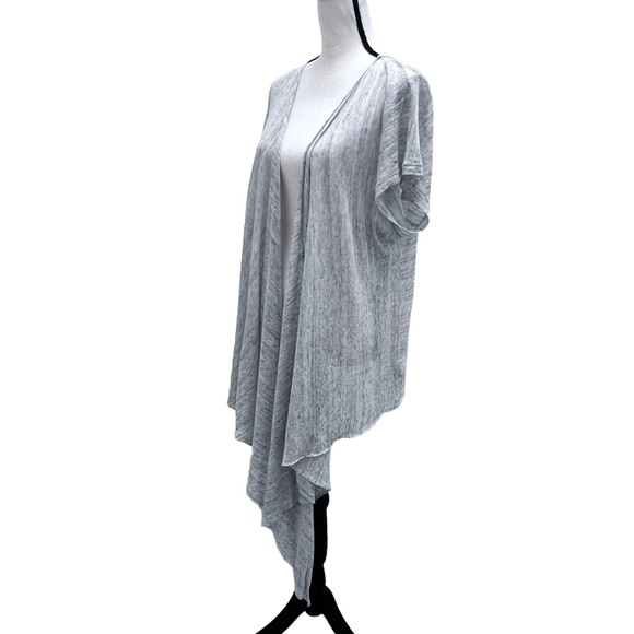 PURE DKNY GRAY MARLED LINEN SHORT SLEEVE MULTIWAY DRAPE FRONT OPEN CARDIGAN - Picture 5 of 14